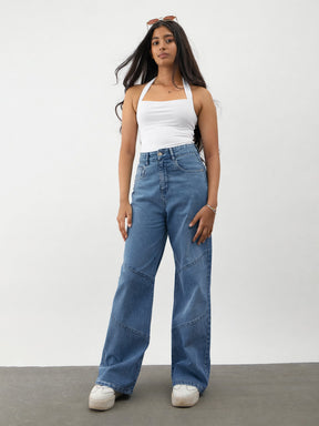 Navy Blast Denim Thread Detail Ankle Length Jeans-Noh.Voh 