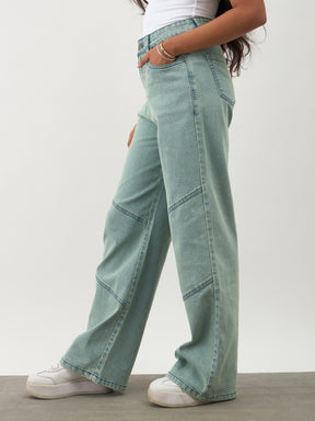 Green Acid Wash Denim Thread Detail Ankle Length Jeans-Noh.Voh 