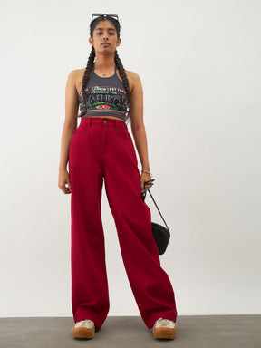 Red Denim Ankle Length Jeans-Noh.Voh 