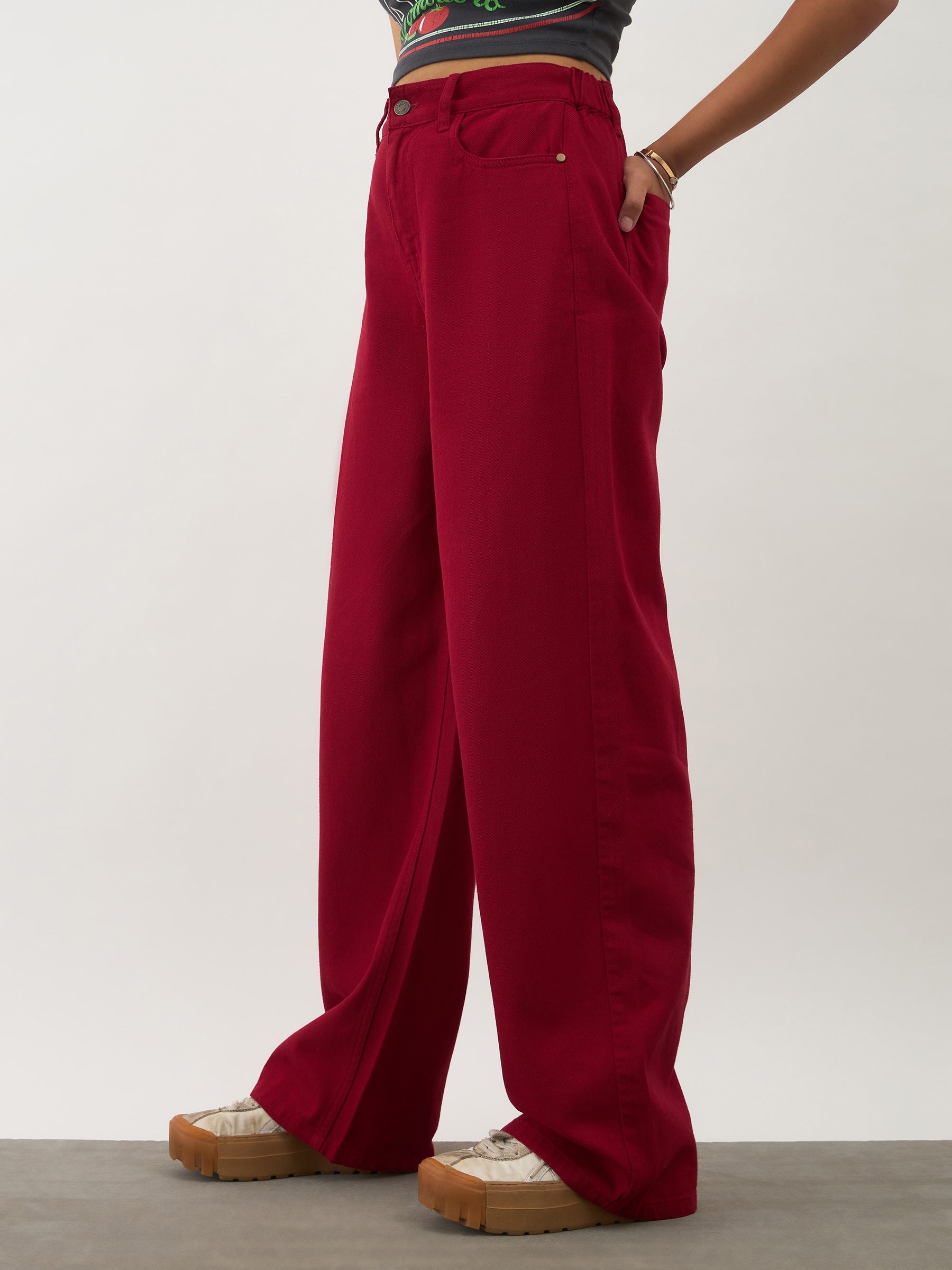 Red Denim Ankle Length Jeans-Noh.Voh 