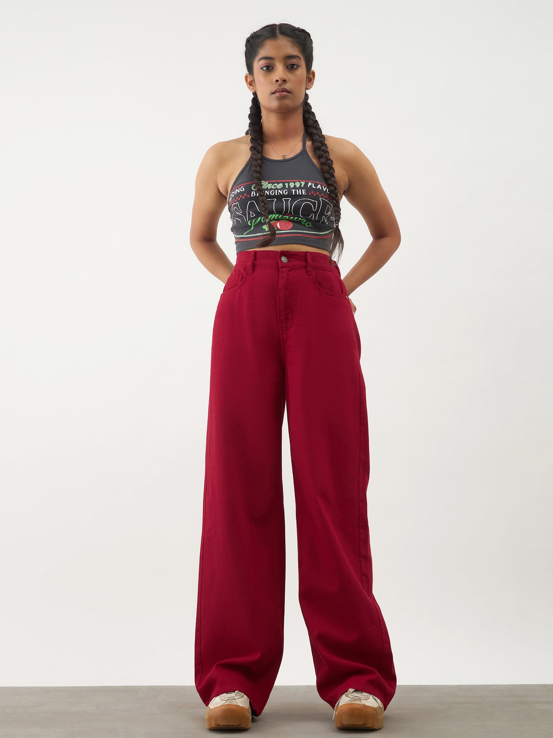Red Denim Ankle Length Jeans-Noh.Voh 