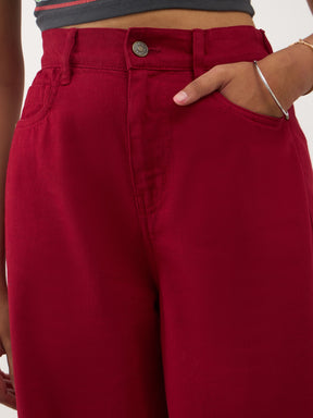 Girls Red Denim Ankle Length Jeans