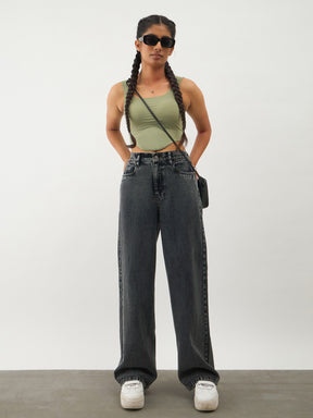 Black Washed Ankle Length Jeans-Noh.Voh 