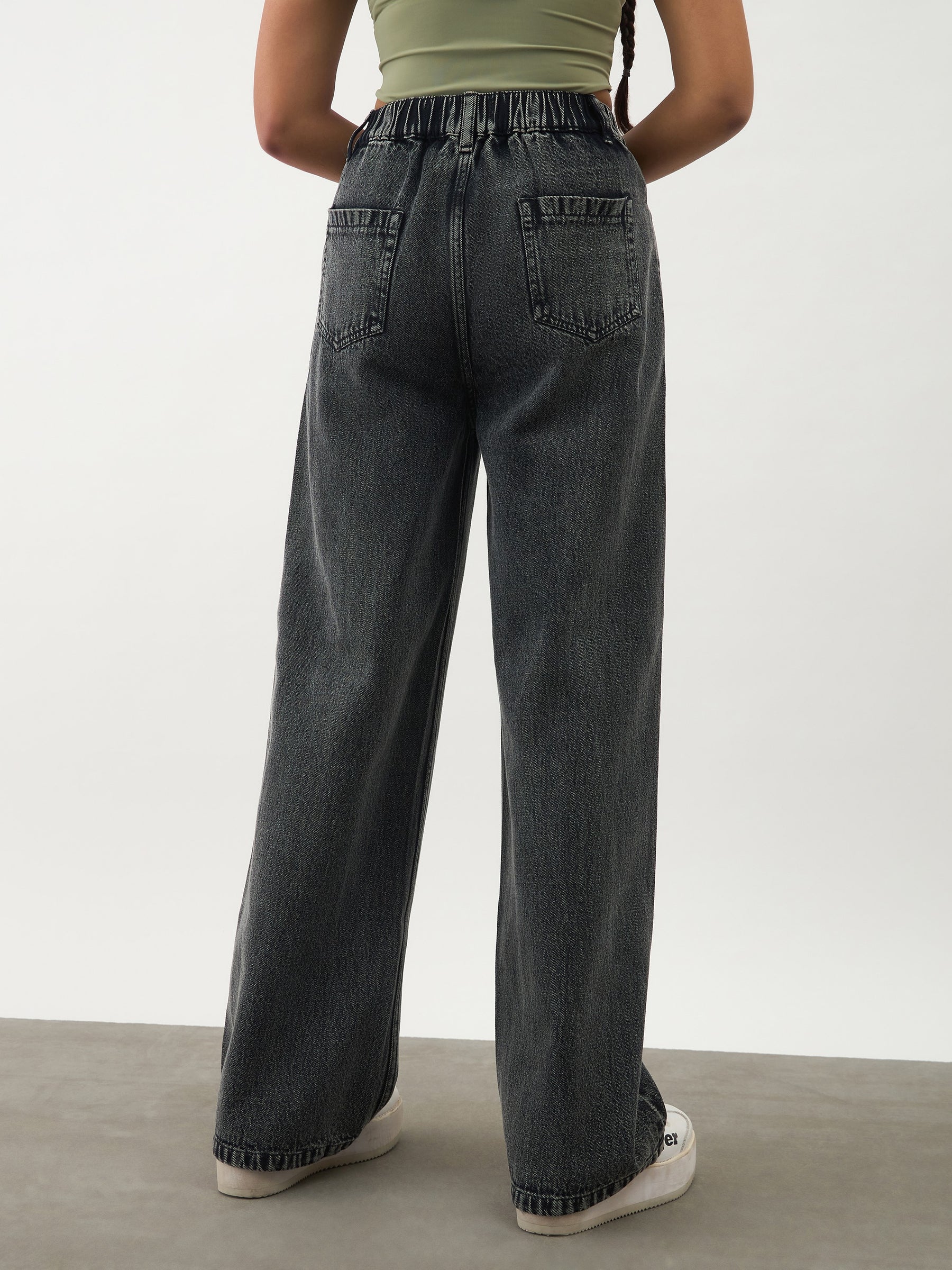 Girls Black Washed Ankle Length Jeans
