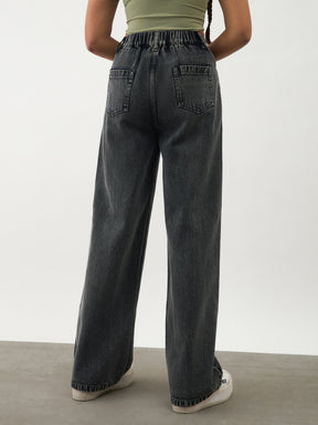 Girls Black Washed Ankle Length Jeans