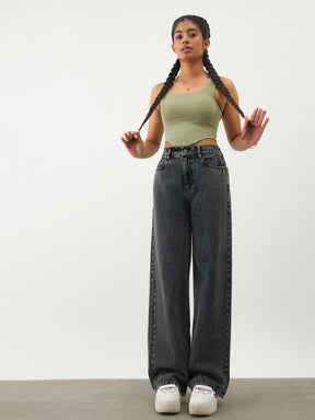 Girls Black Washed Ankle Length Jeans