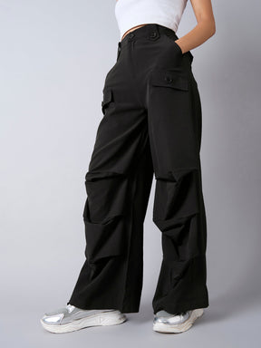 Black Pintuck Parachute Cargos-Noh.Voh