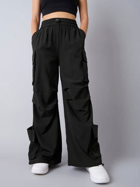 Black Multi Pockets Parachute Cargos-Noh.Voh