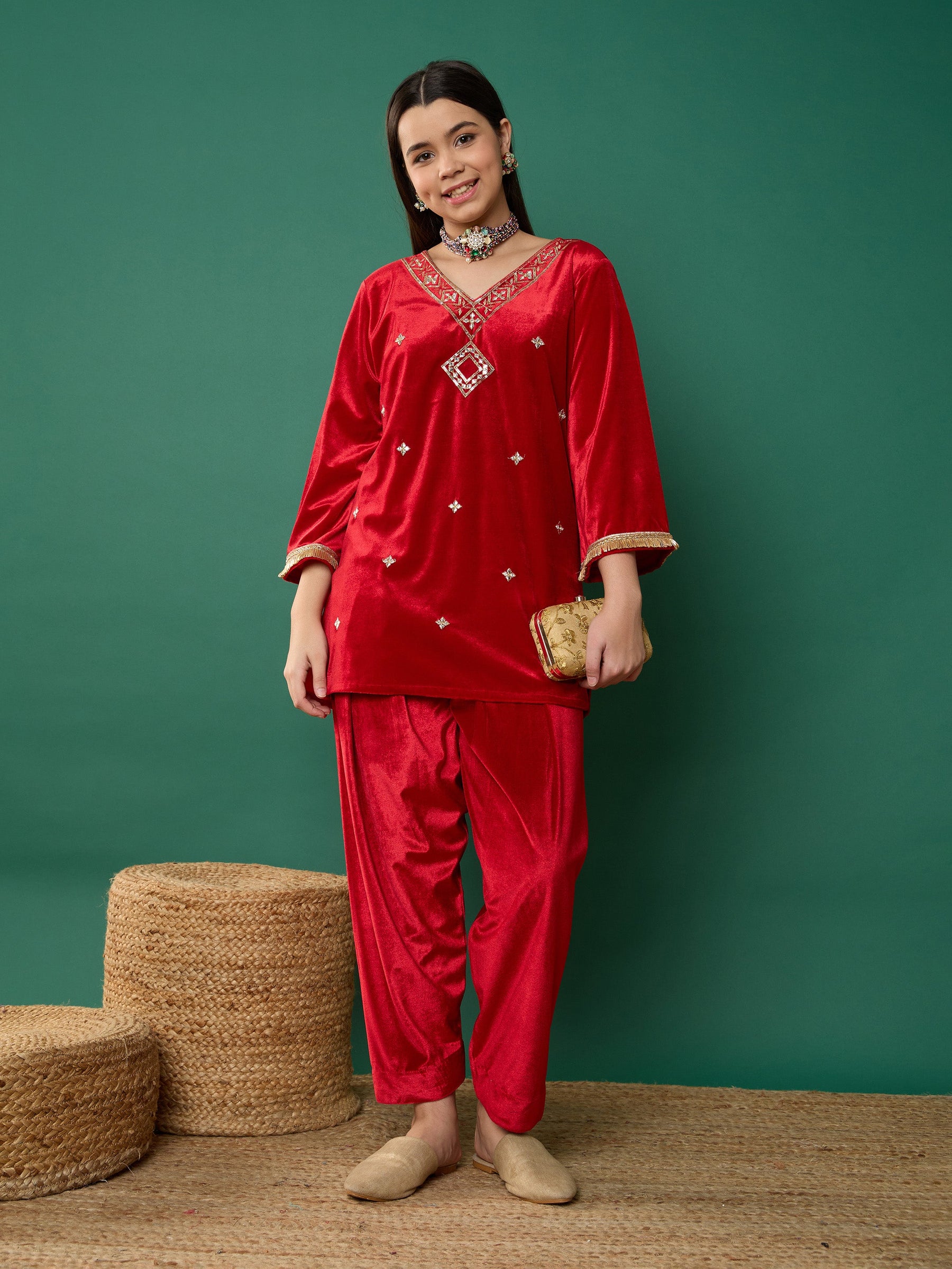 Red Velvet Salwar Pants-Noh.Voh