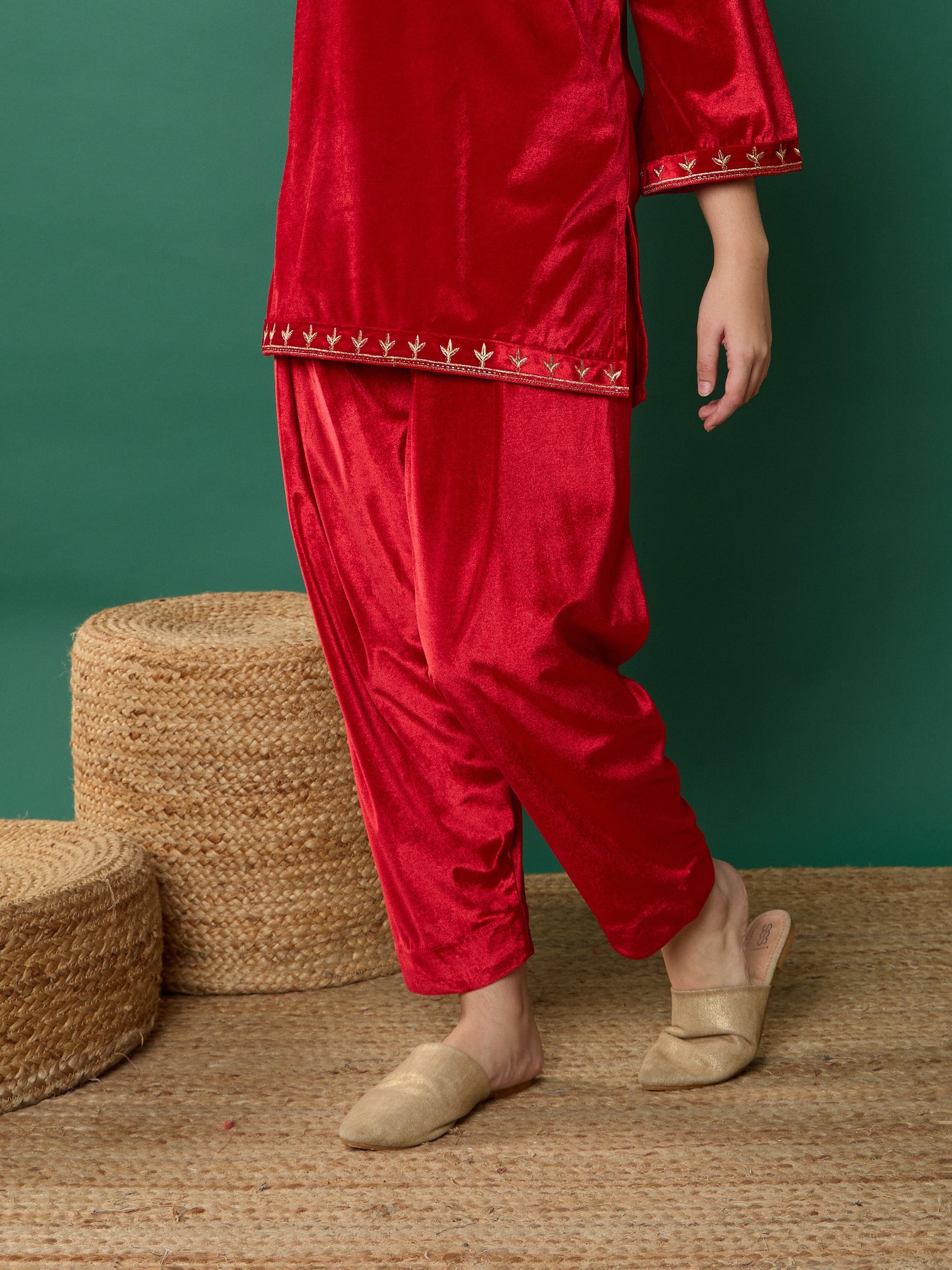 Red Velvet Salwar Pants-Noh.Voh