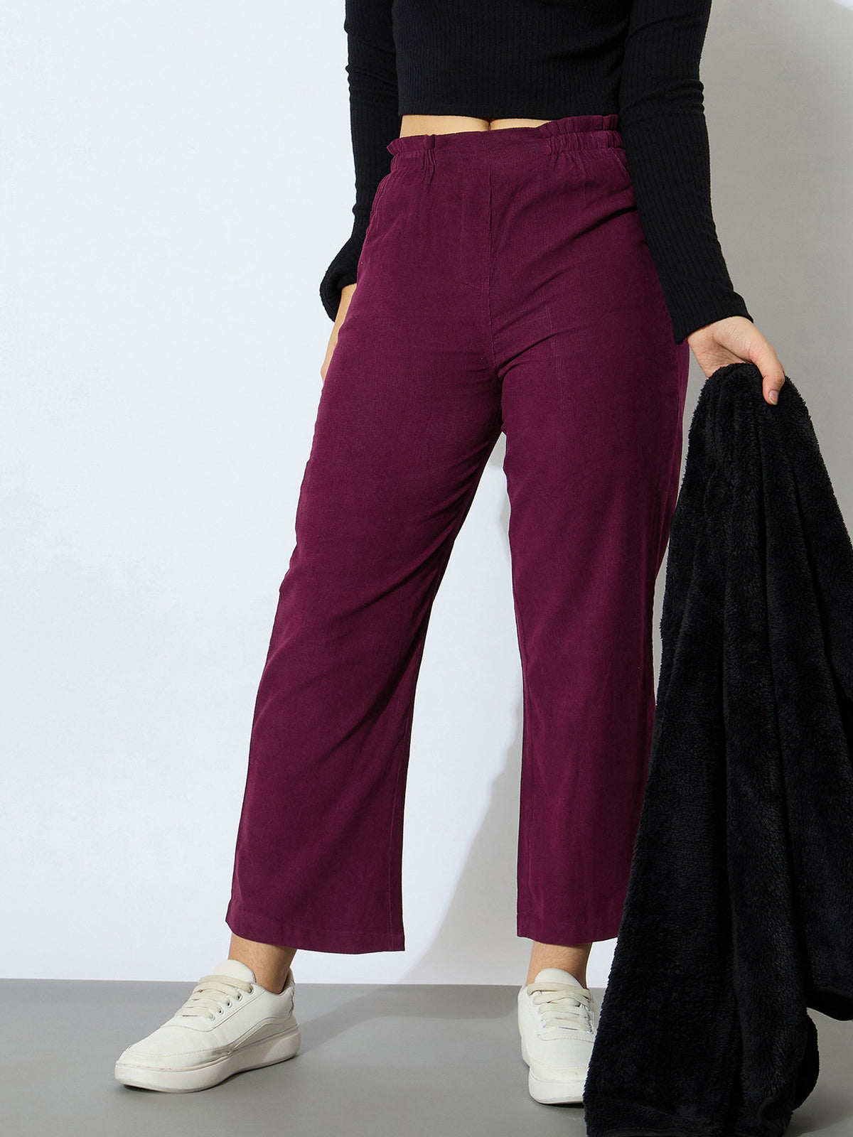 Maroon Corduroy Paper Bag Waist Pants-Noh.Voh