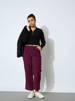 Maroon Corduroy Paper Bag Waist Pants-Noh.Voh