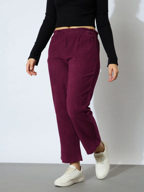 Maroon Corduroy Paper Bag Waist Pants-Noh.Voh