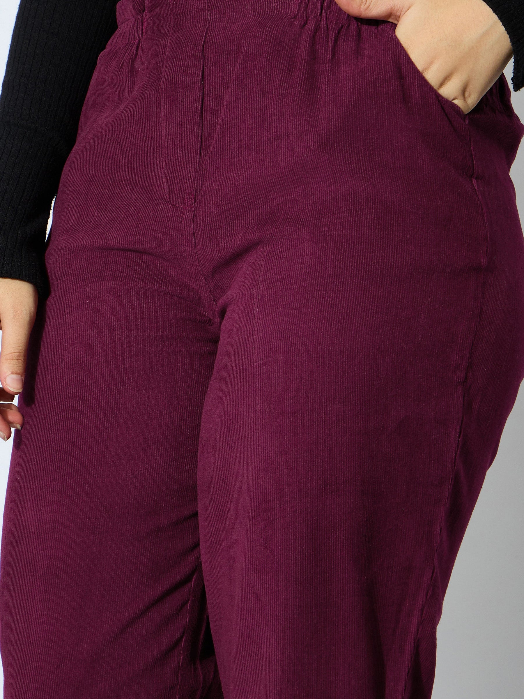 Maroon Corduroy Paper Bag Waist Pants-Noh.Voh