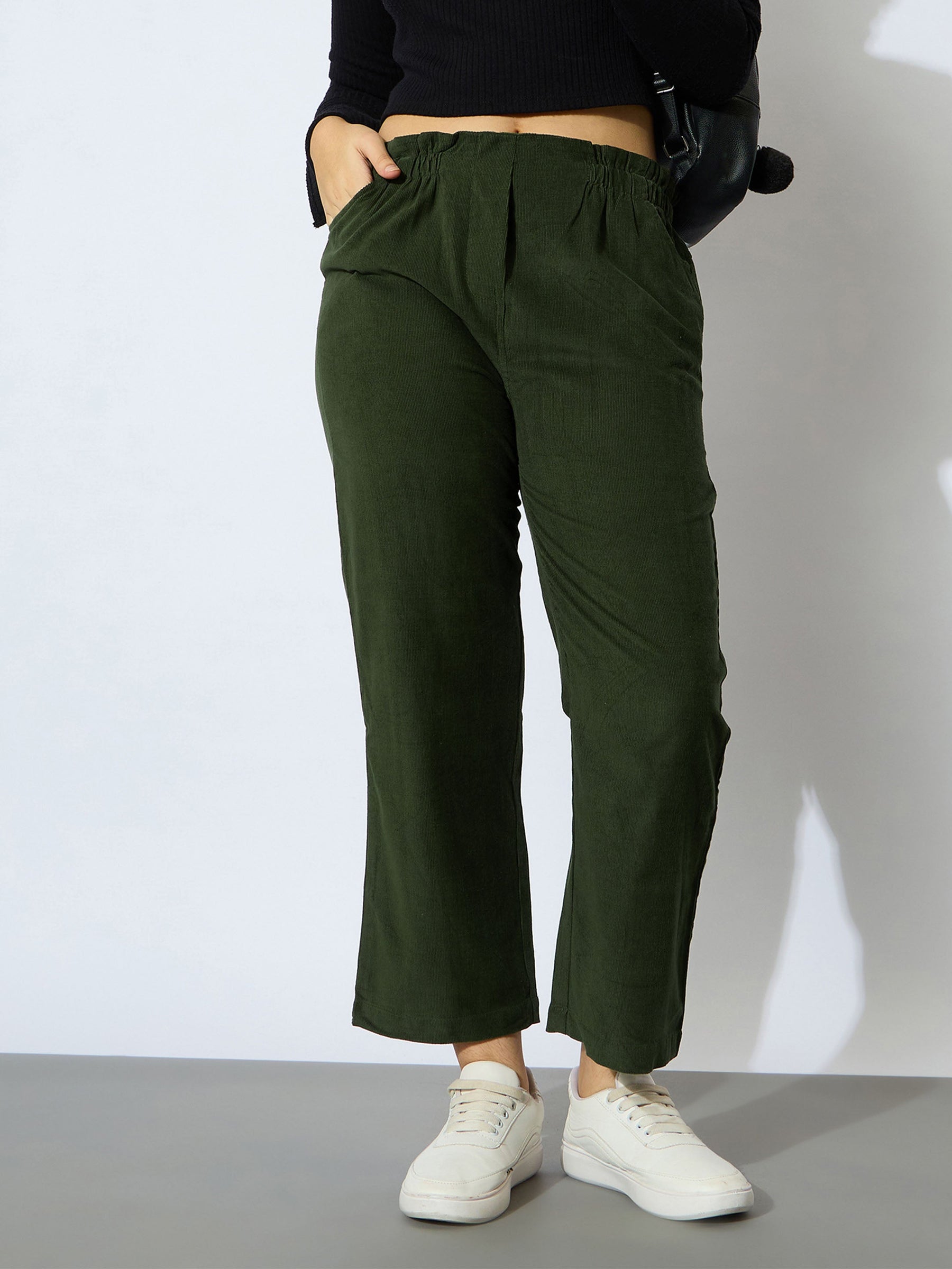 Olive Corduroy Paper Bag Waist Pants-Noh.Voh