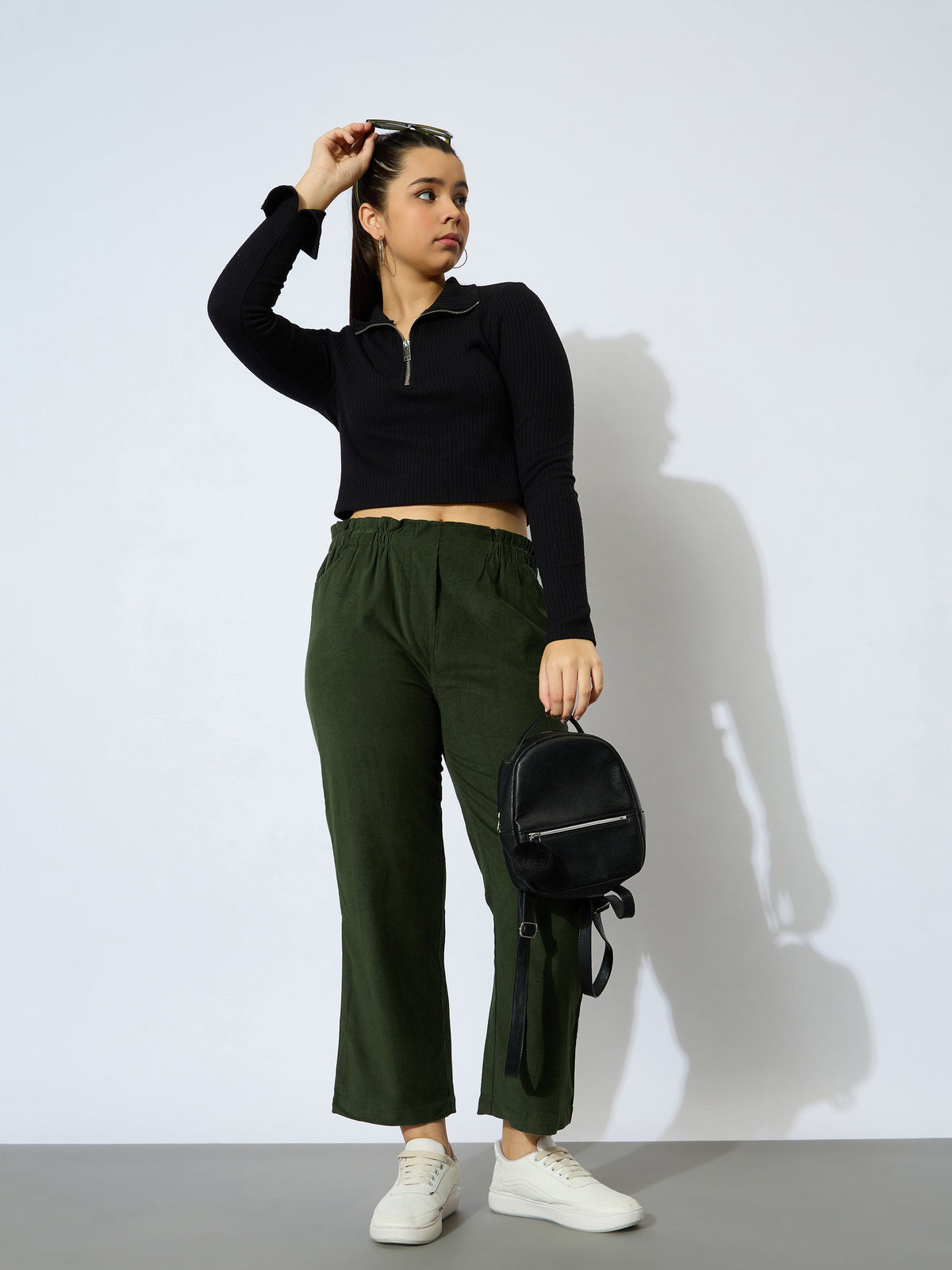 Olive Corduroy Paper Bag Waist Pants-Noh.Voh