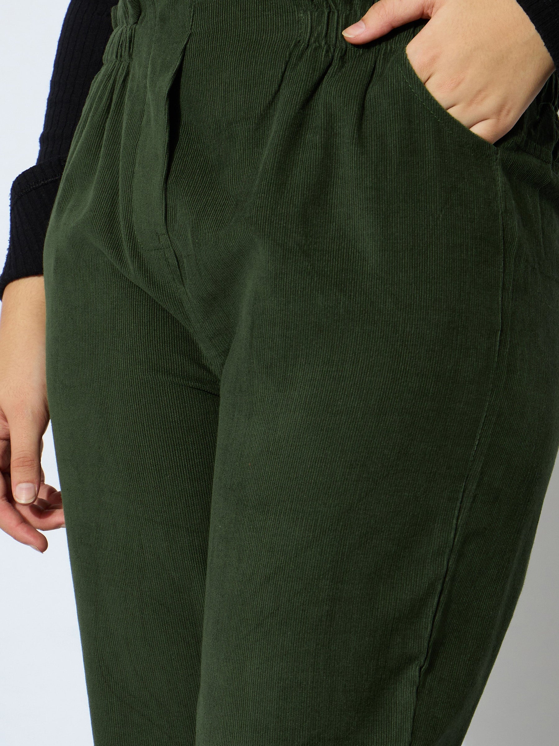 Olive Corduroy Paper Bag Waist Pants-Noh.Voh