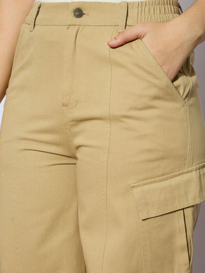 Beige Twill Front Seam Straight Pants -Noh.Voh