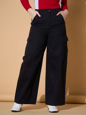 Black Twill Front Seam Straight Pants -Noh.Voh