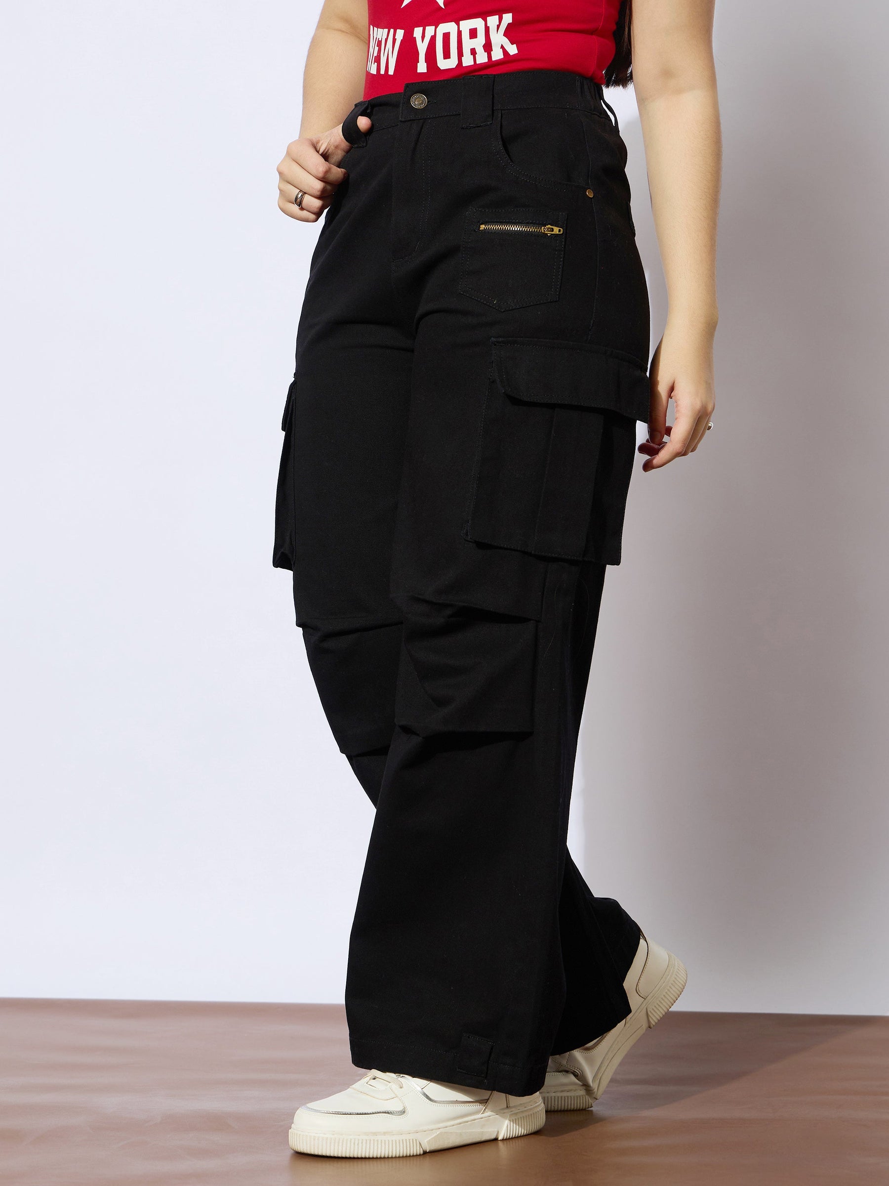 Black Twill Metal Zipper Straight Pants -Noh.Voh