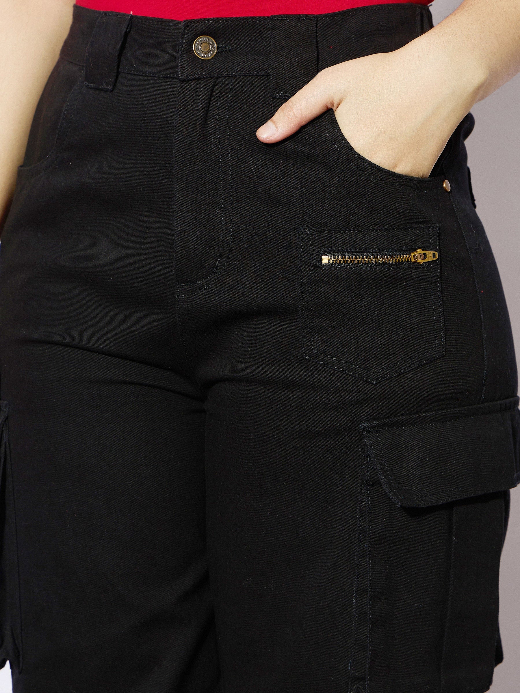 Black Twill Metal Zipper Straight Pants -Noh.Voh