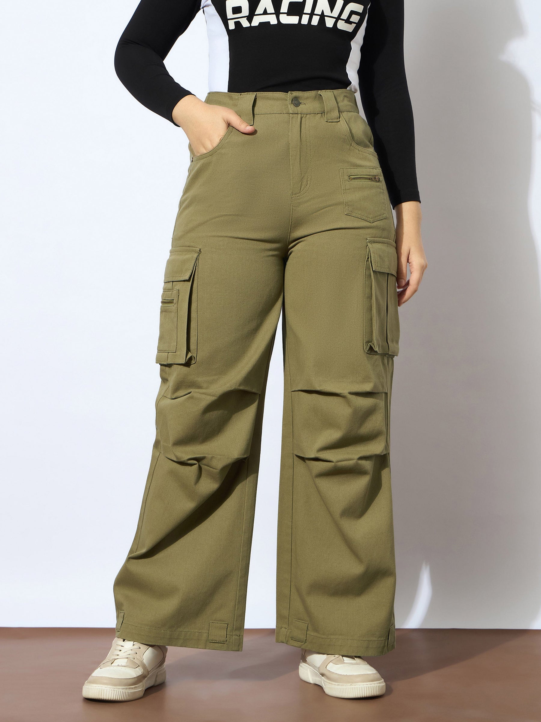 Olive Twill Metal Zipper Straight Pants -Noh.Voh