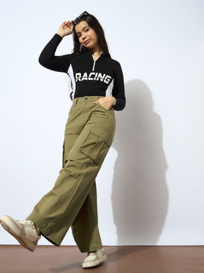 Olive Twill Metal Zipper Straight Pants -Noh.Voh