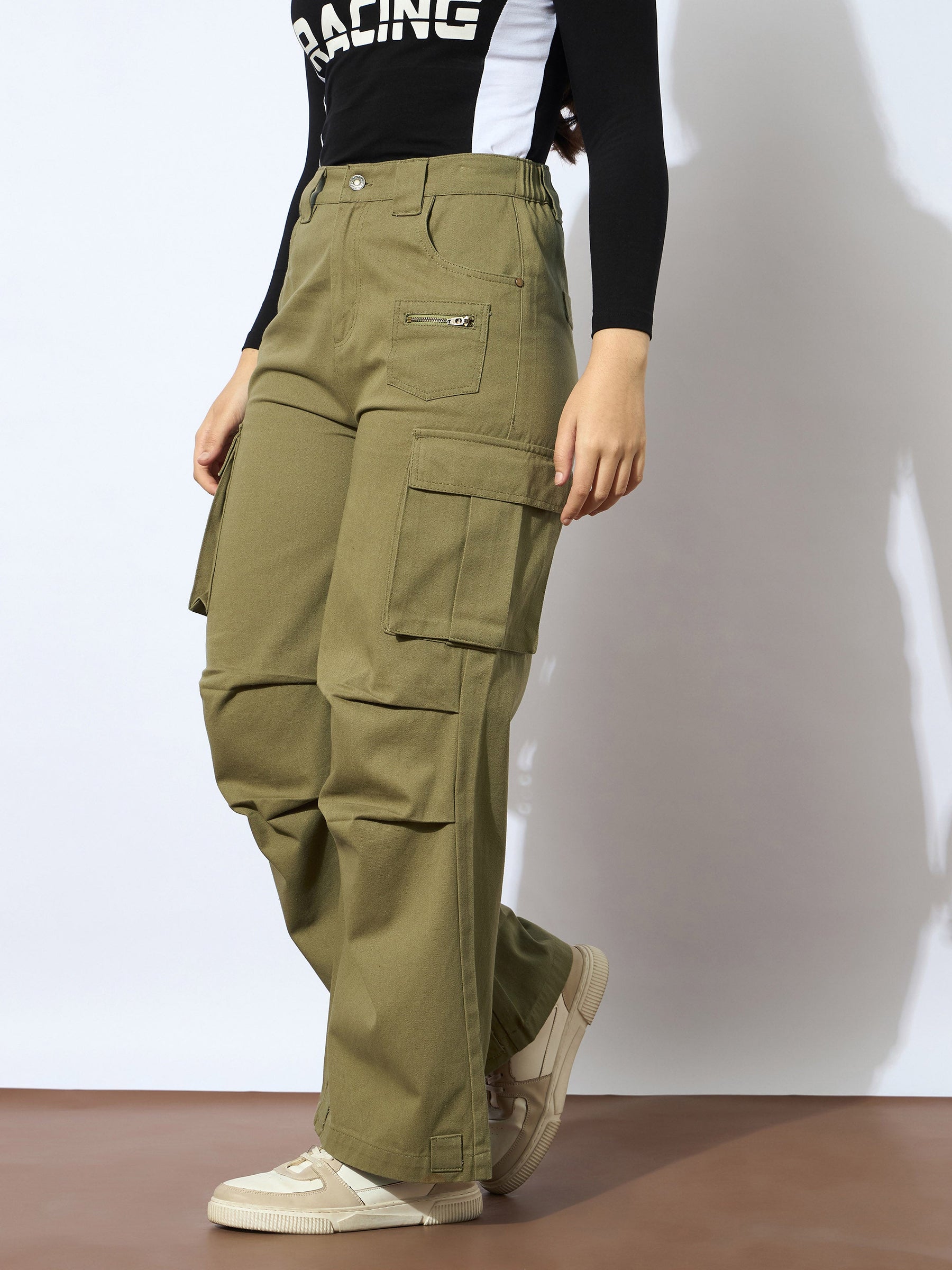 Olive Twill Metal Zipper Straight Pants -Noh.Voh