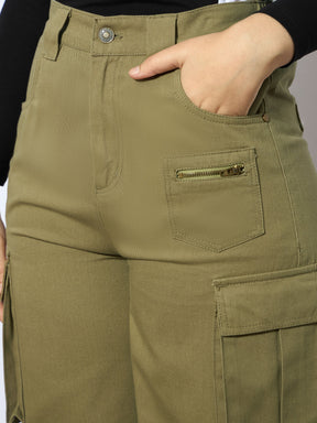 Olive Twill Metal Zipper Straight Pants -Noh.Voh