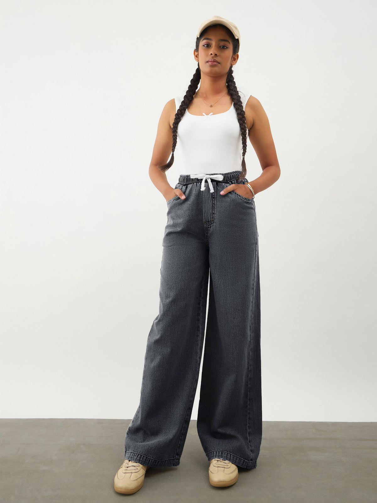 Black Wash Denim Drawstring Pants -Noh.Voh 