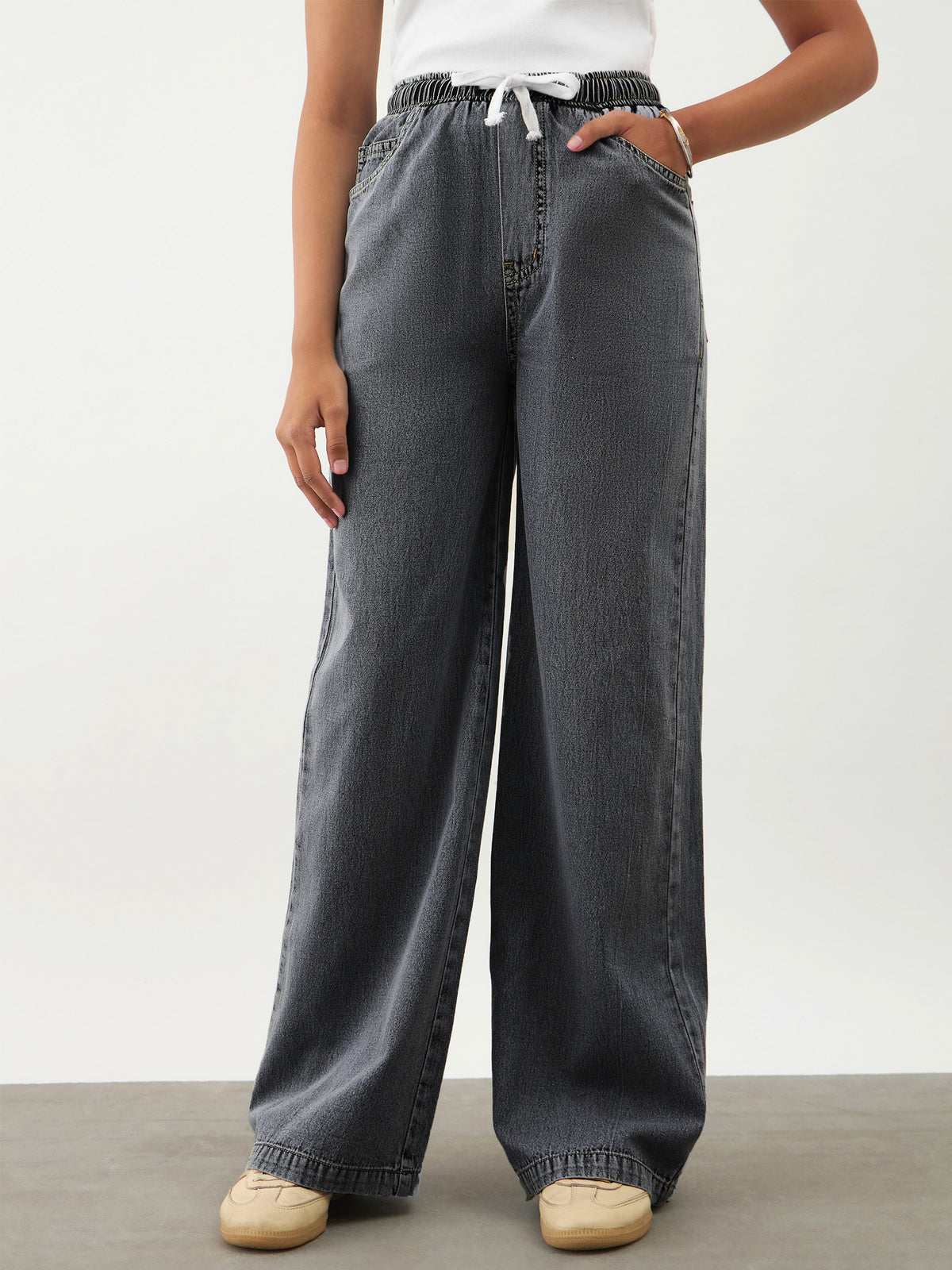 Black Wash Denim Drawstring Pants -Noh.Voh 