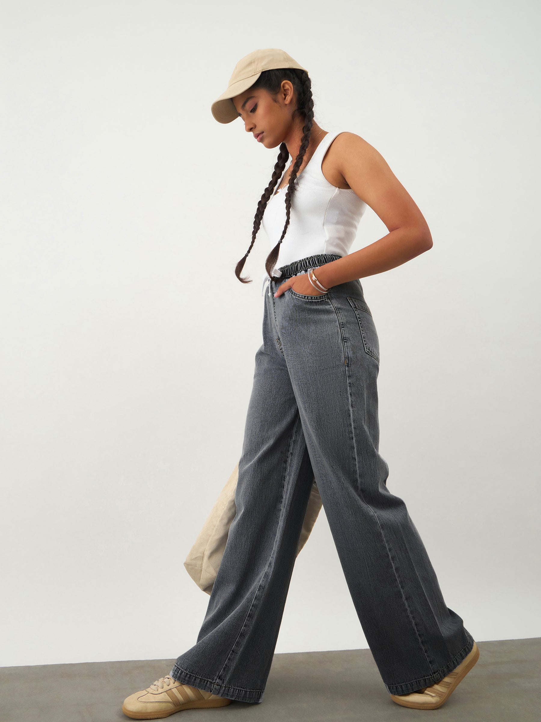 Black Wash Denim Drawstring Pants -Noh.Voh 