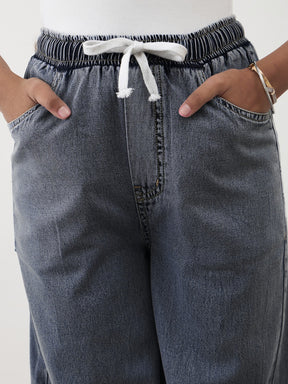 Black Wash Denim Drawstring Pants -Noh.Voh 