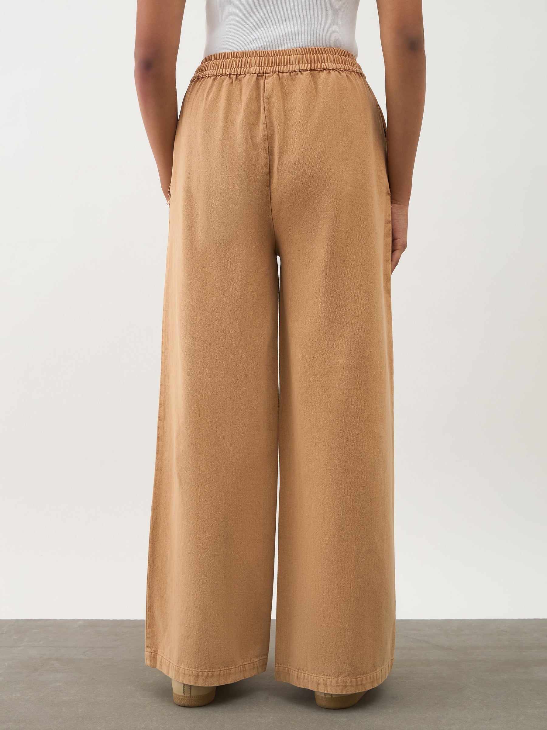 Girls Beige Twill Overdyed Elasticated Straight Pants
