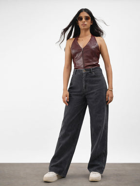 Black Twill Overdyed Straight Fit Pants -Noh.Voh 