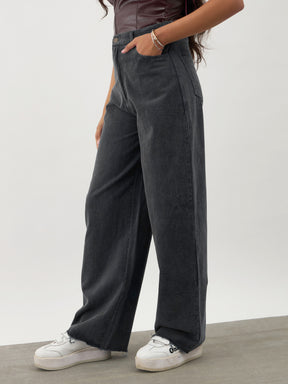 Black Twill Overdyed Straight Fit Pants -Noh.Voh 