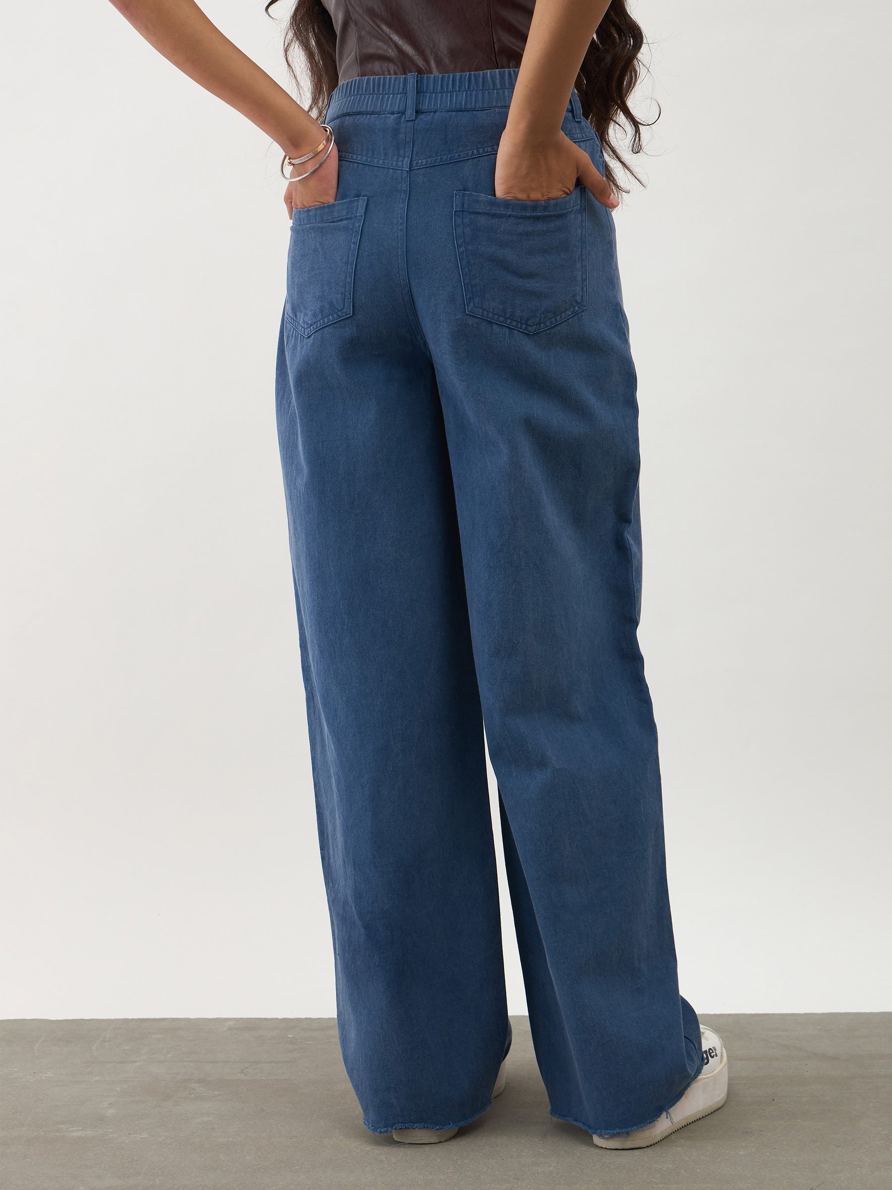 Girls Blue Twill Overdyed Straight Fit Pants
