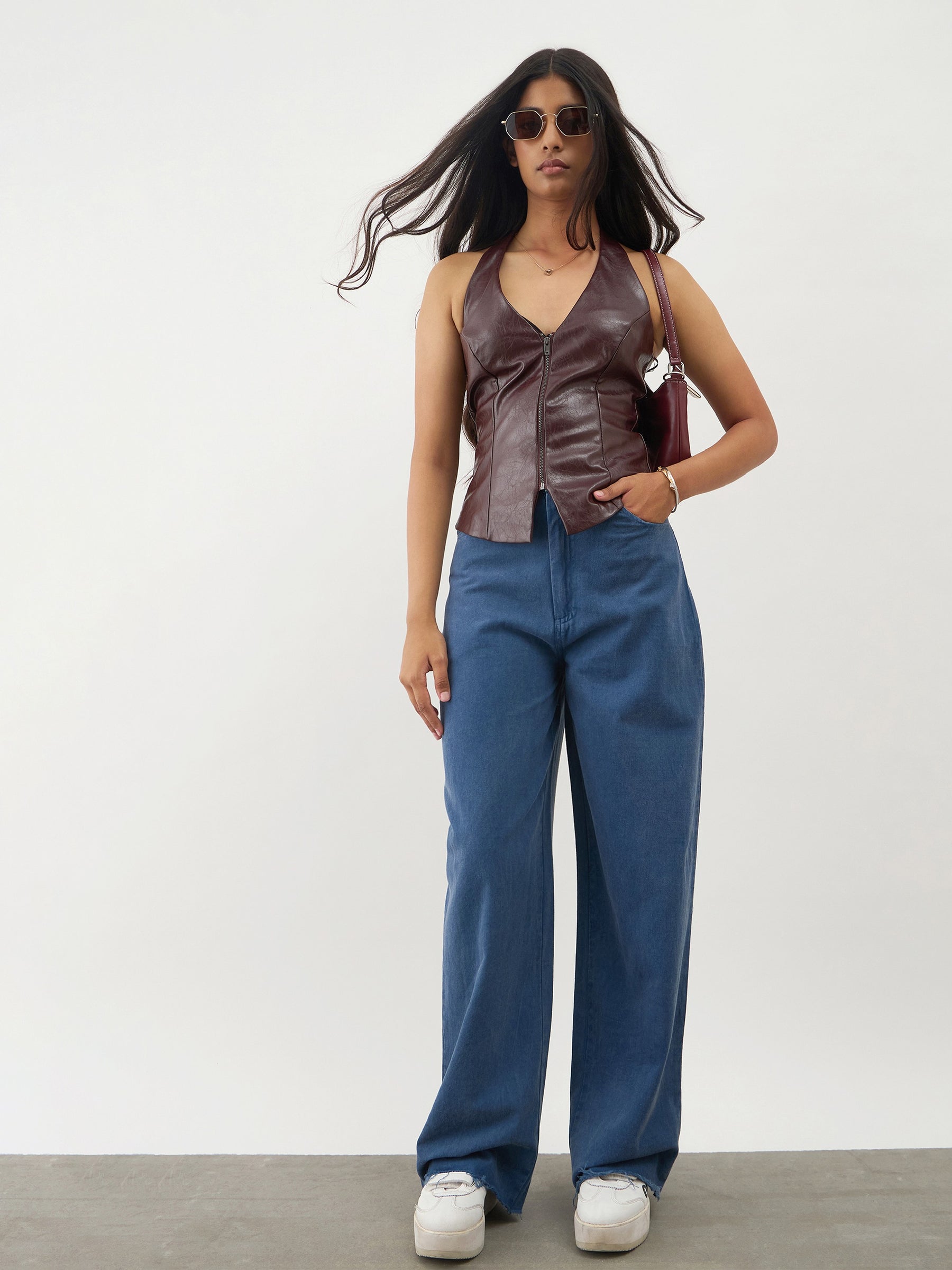 Girls Blue Twill Overdyed Straight Fit Pants