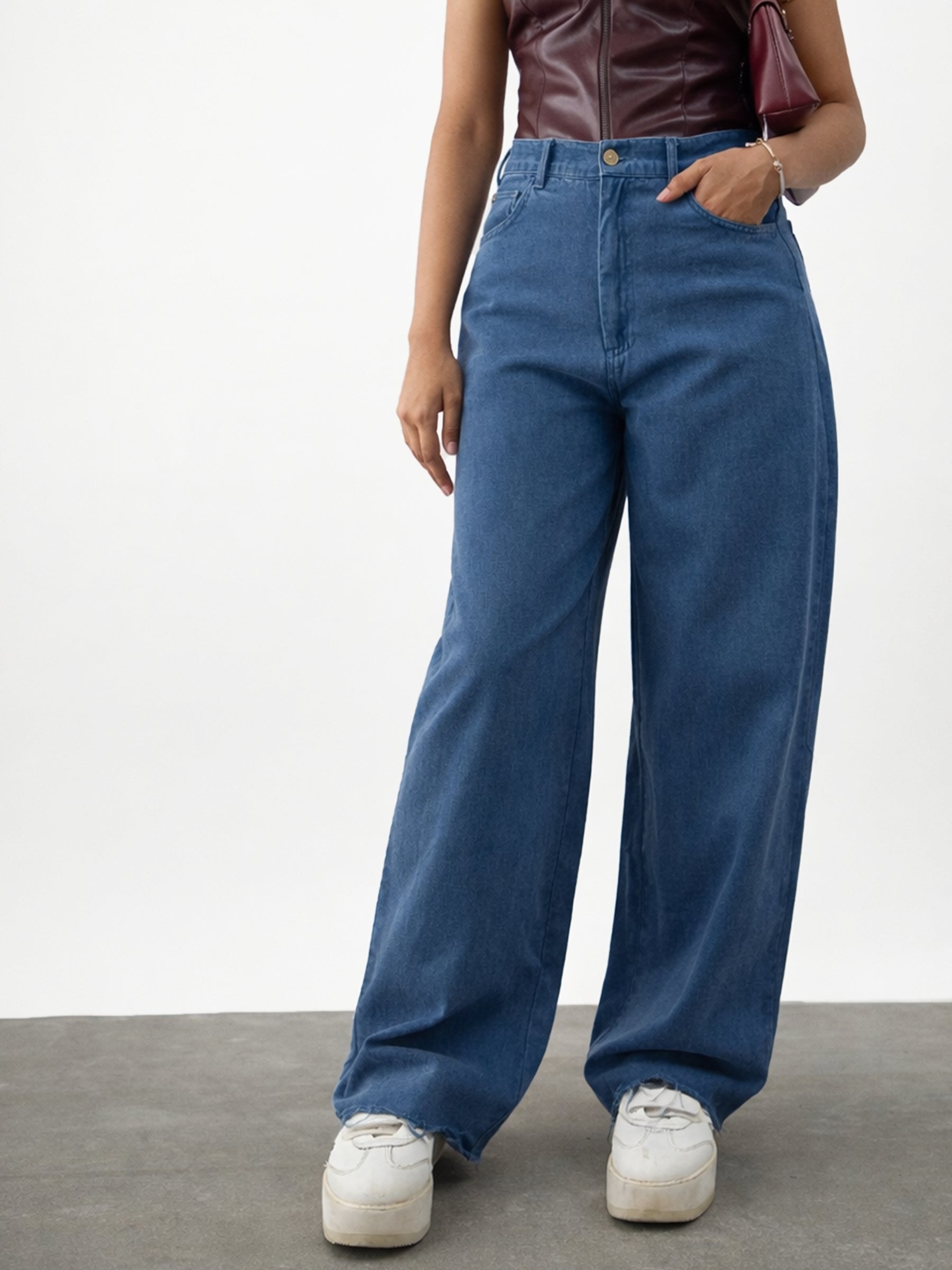 Girls Blue Twill Overdyed Straight Fit Pants