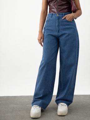 Girls Blue Twill Overdyed Straight Fit Pants