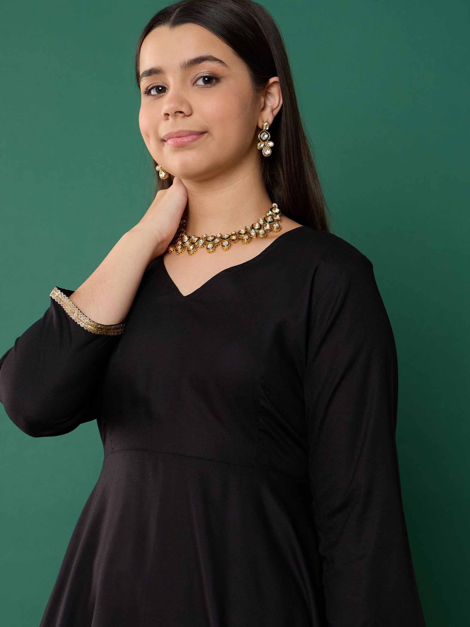 Black Solid Peplum Top With Dhoti Pants-Noh.Voh