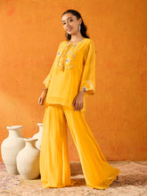 Yellow Gota Embroidered Top With Palazzos-Noh.Voh