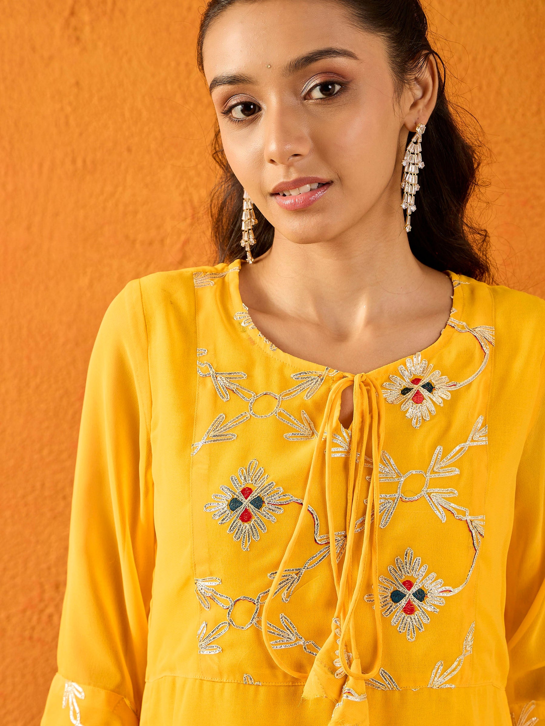 Yellow Gota Embroidered Top With Palazzos-Noh.Voh