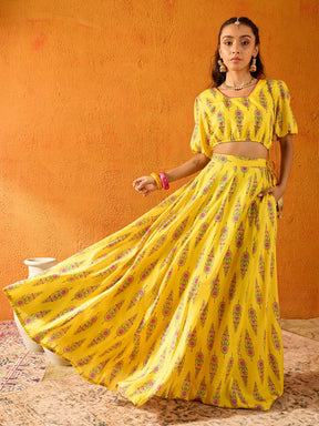 Yellow Lotus Skirt With Crop Top-Noh.Voh