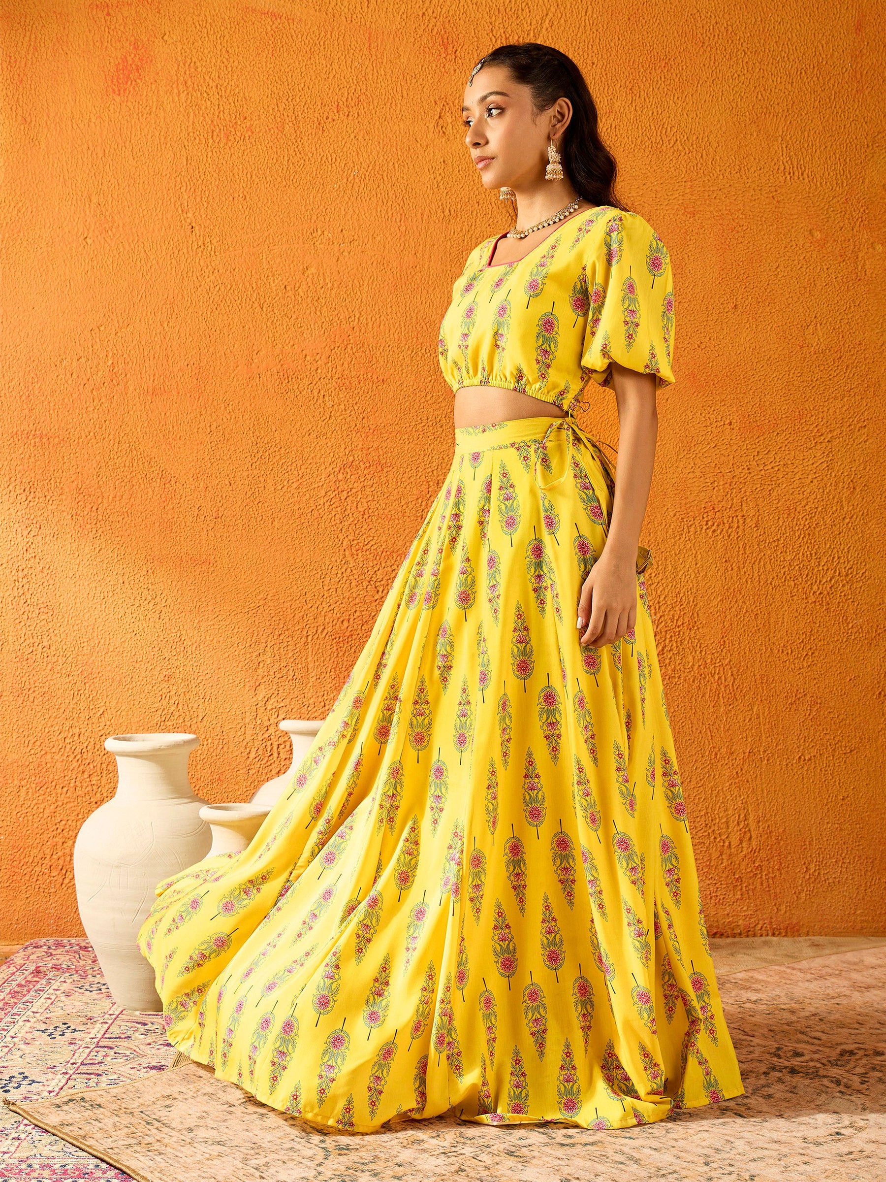 Yellow Lotus Skirt With Crop Top-Noh.Voh