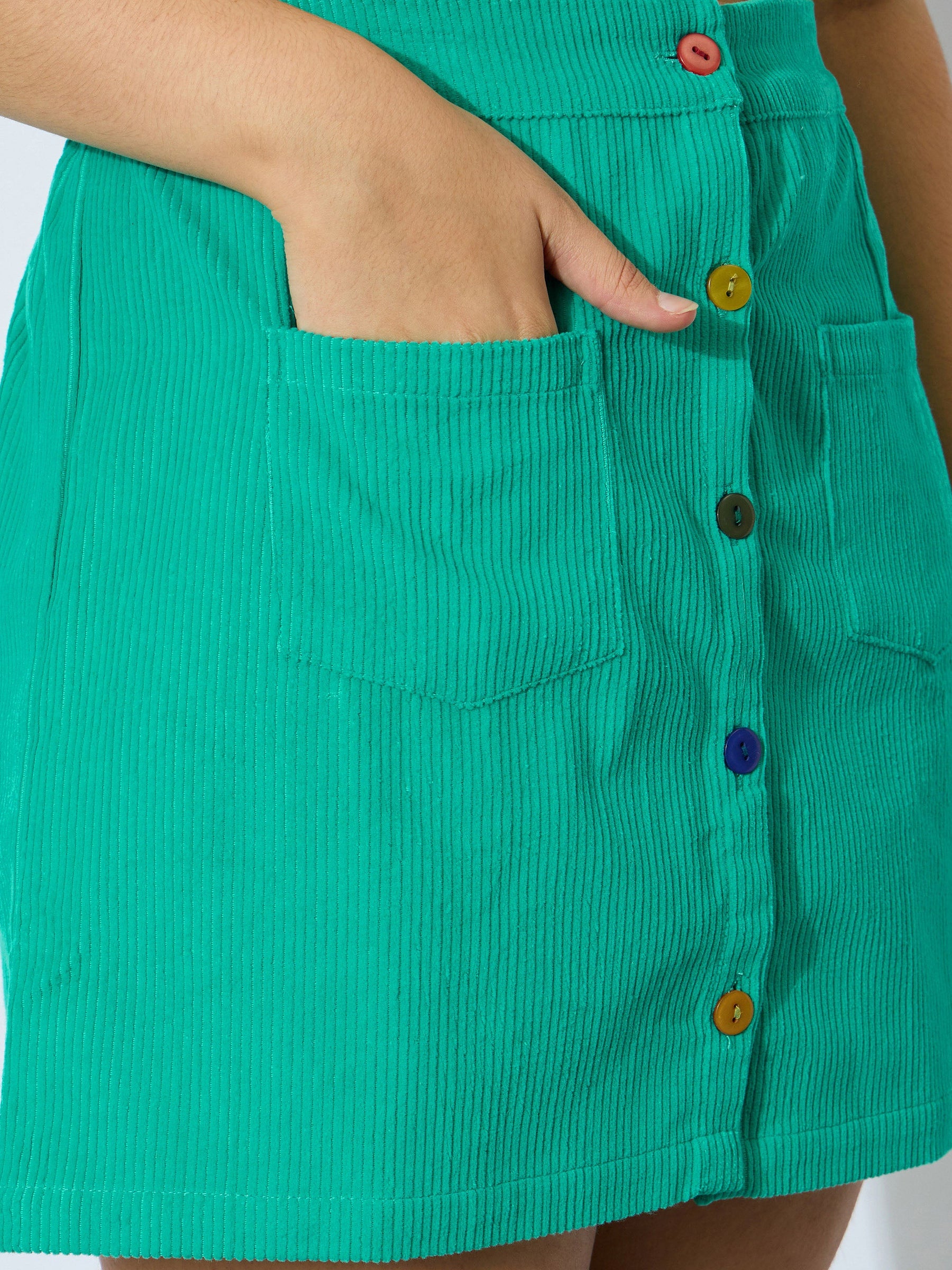 Sea Green Corduroy Front Button Mini Skirt-Noh.Voh