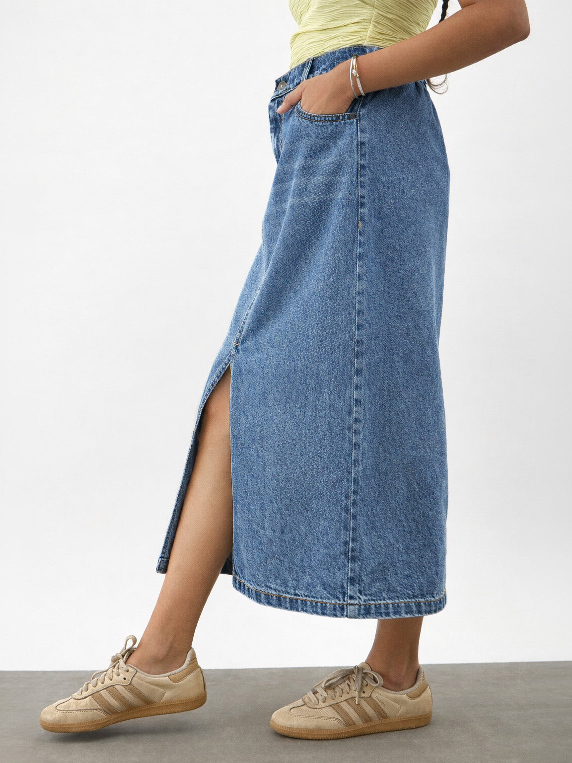 Blue Blast Denim Front Slit Straight Skirt-Noh.Voh 