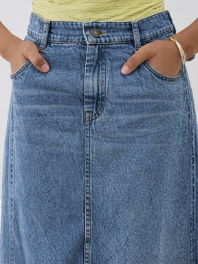 Blue Blast Denim Front Slit Straight Skirt-Noh.Voh 