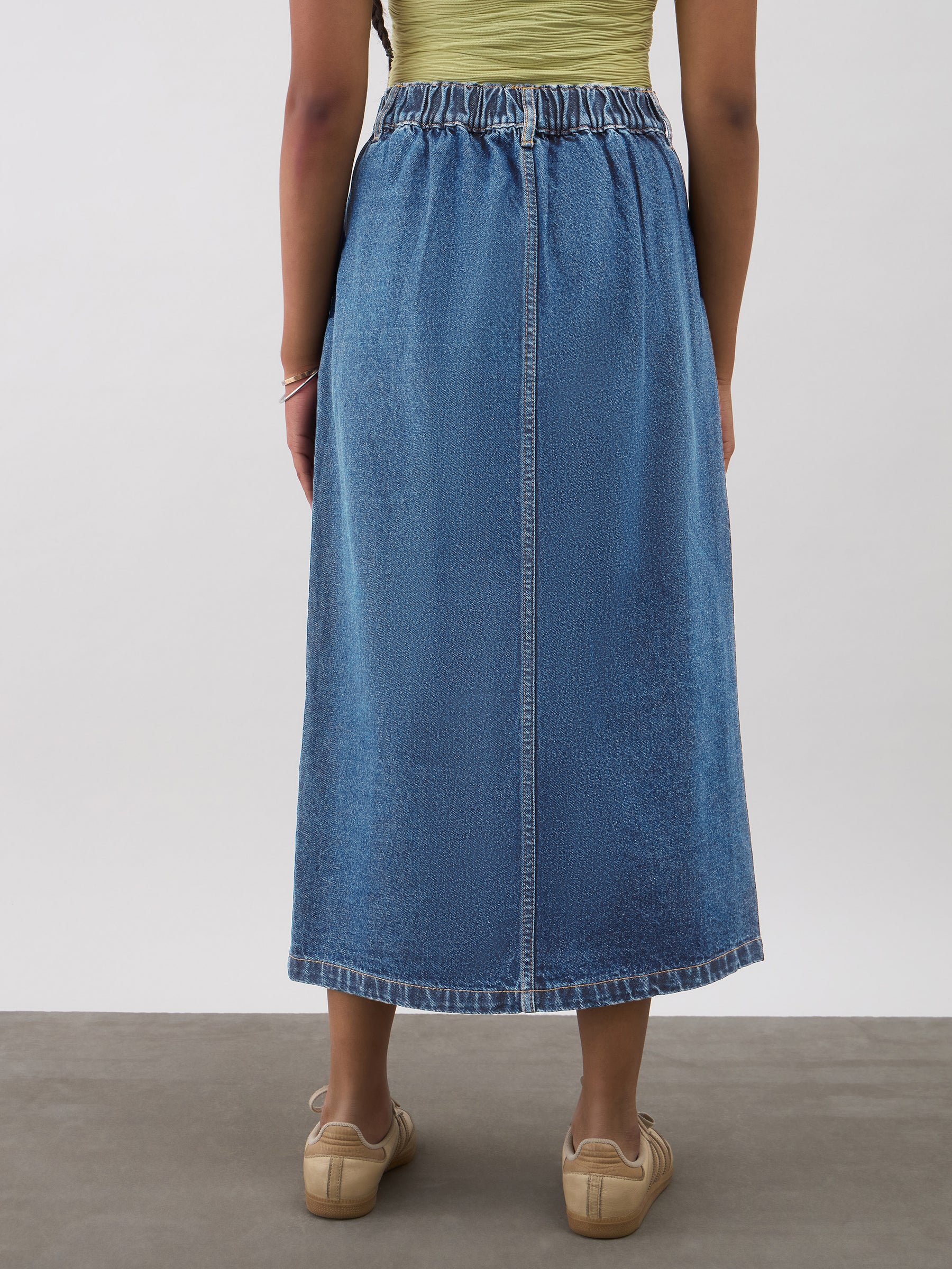 Girls Blue Blast Denim Front Slit Straight Skirt