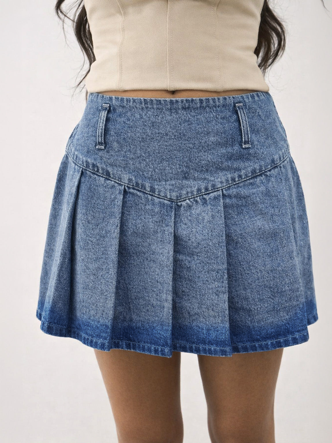 Blue Blast Denim Box Pleat Mini Skirt-Noh.Voh 